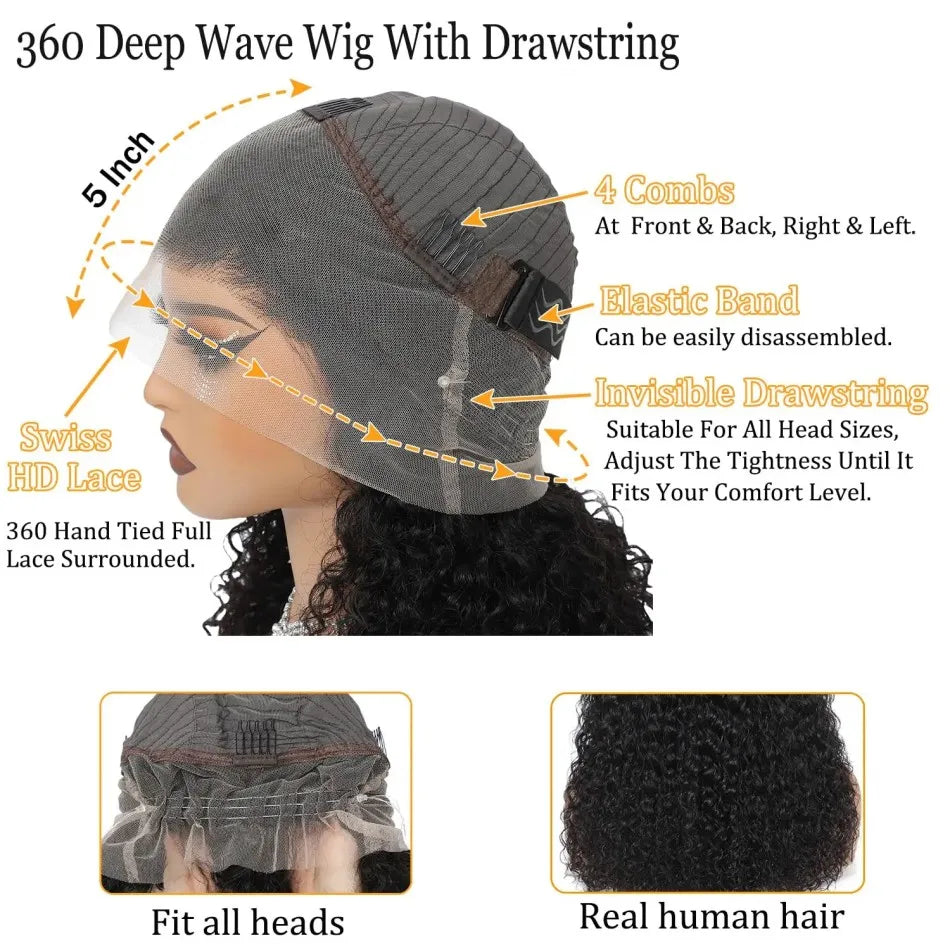 360 Full Lace Deep Wave Human Hair Wig · 427 Highlight · Pre-Plucked HD Hairline · 40 Inch · 250 Density