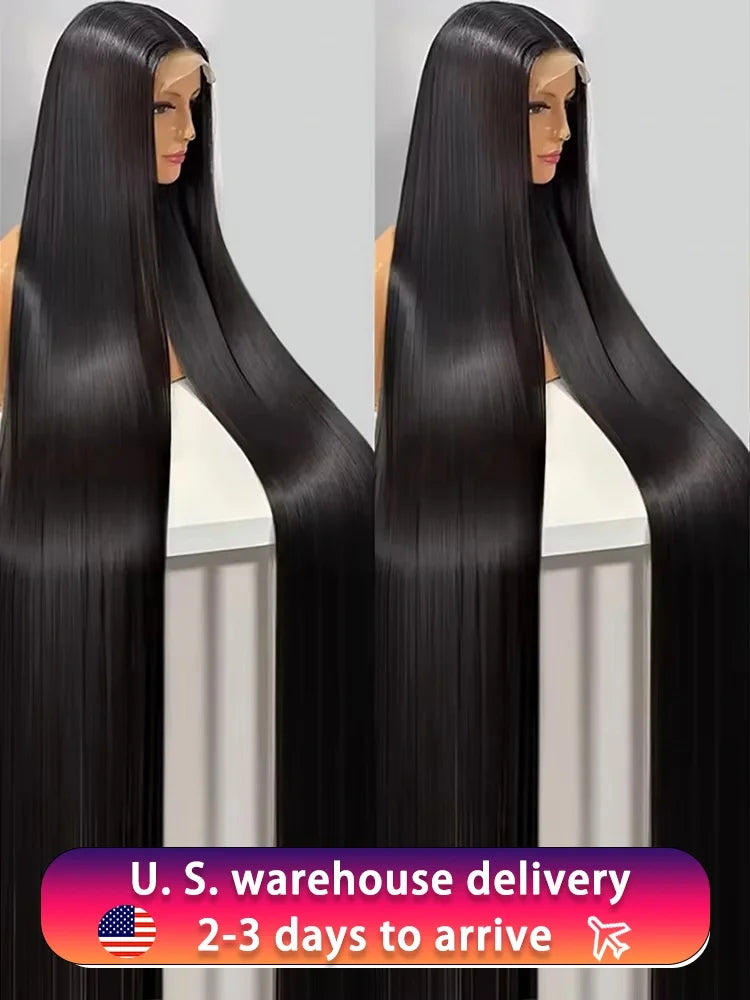 40 Inch Straight Brazilian Virgin Human Hair Wig (13x6/13x4 HD Transparent Lace Front, 200% Density)