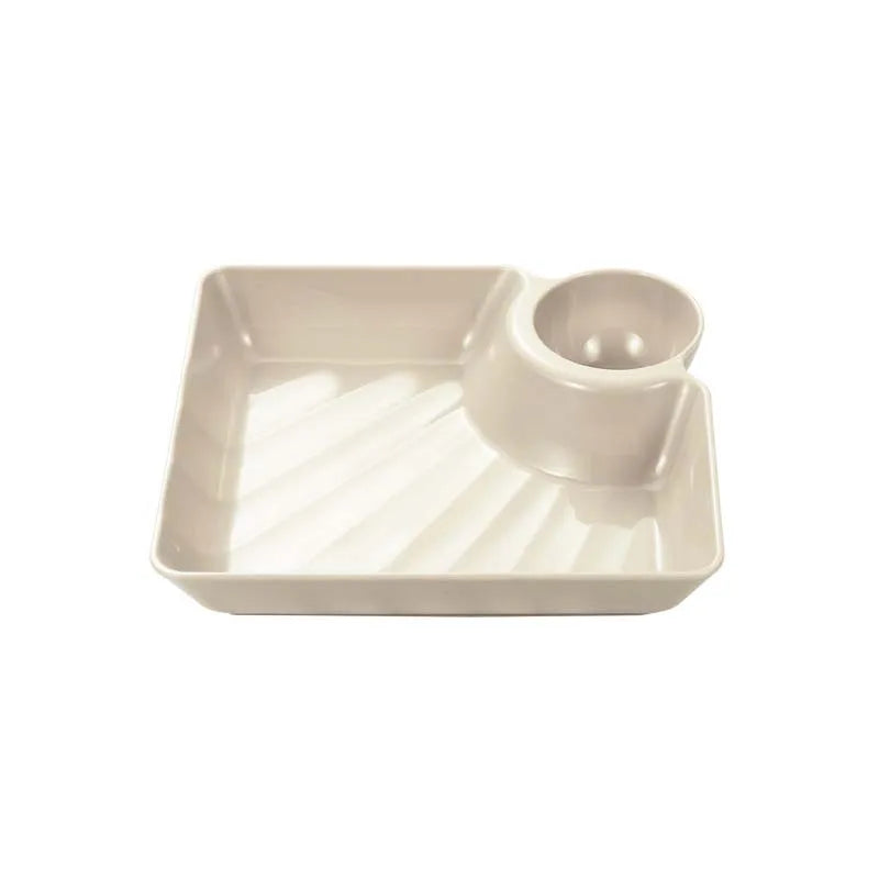 Plastic Serving Plate with Sauce Holder – Square Snack Tray for Dumplings, Fries & Party Food