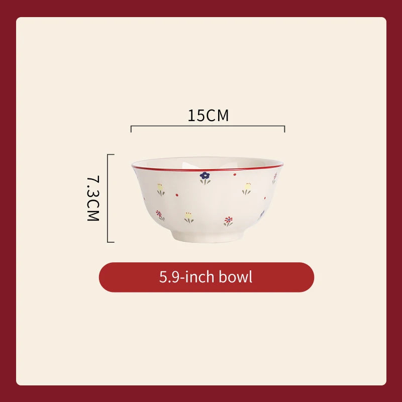 Vintage Floral Ceramic Dinnerware Set – Retro Soup Bowls, Salad & Pasta Plates, Microwave Safe Porcelain Tableware