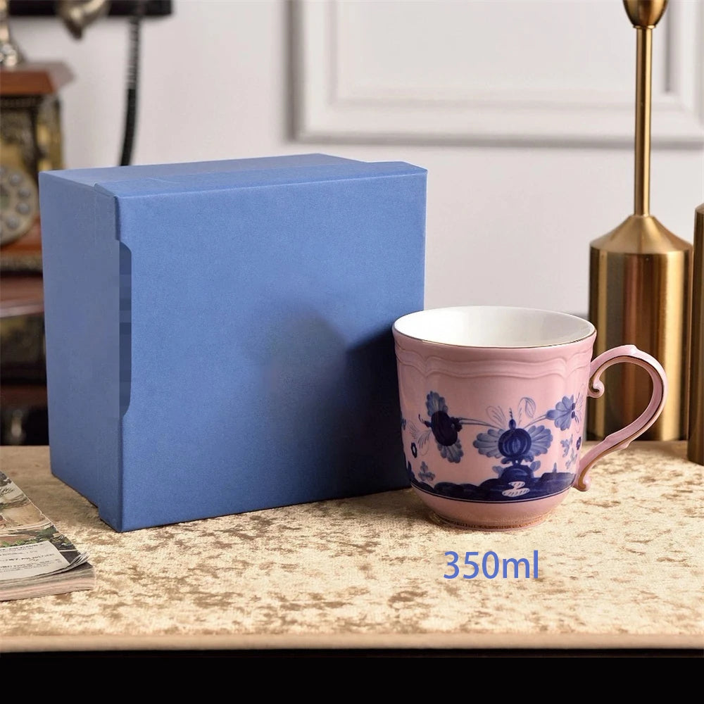 Ceramic Afternoon Tea Set – Printed Porcelain Cup, Saucer, Tray, Milk Pot & High Foot Plate