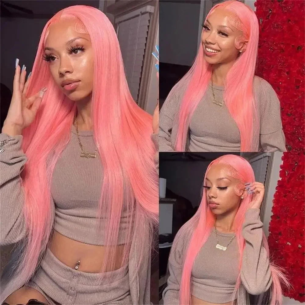 Pink Straight Lace Front Human Hair Wig – Transparent Lace 13x6 (30–36 Inch)  2) Shopify Product Descrip