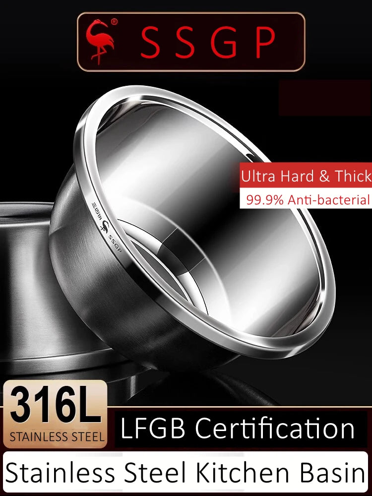 316L Stainless Steel Kitchen Bowl – Anti-Bacterial Salad & Food Washing Basin