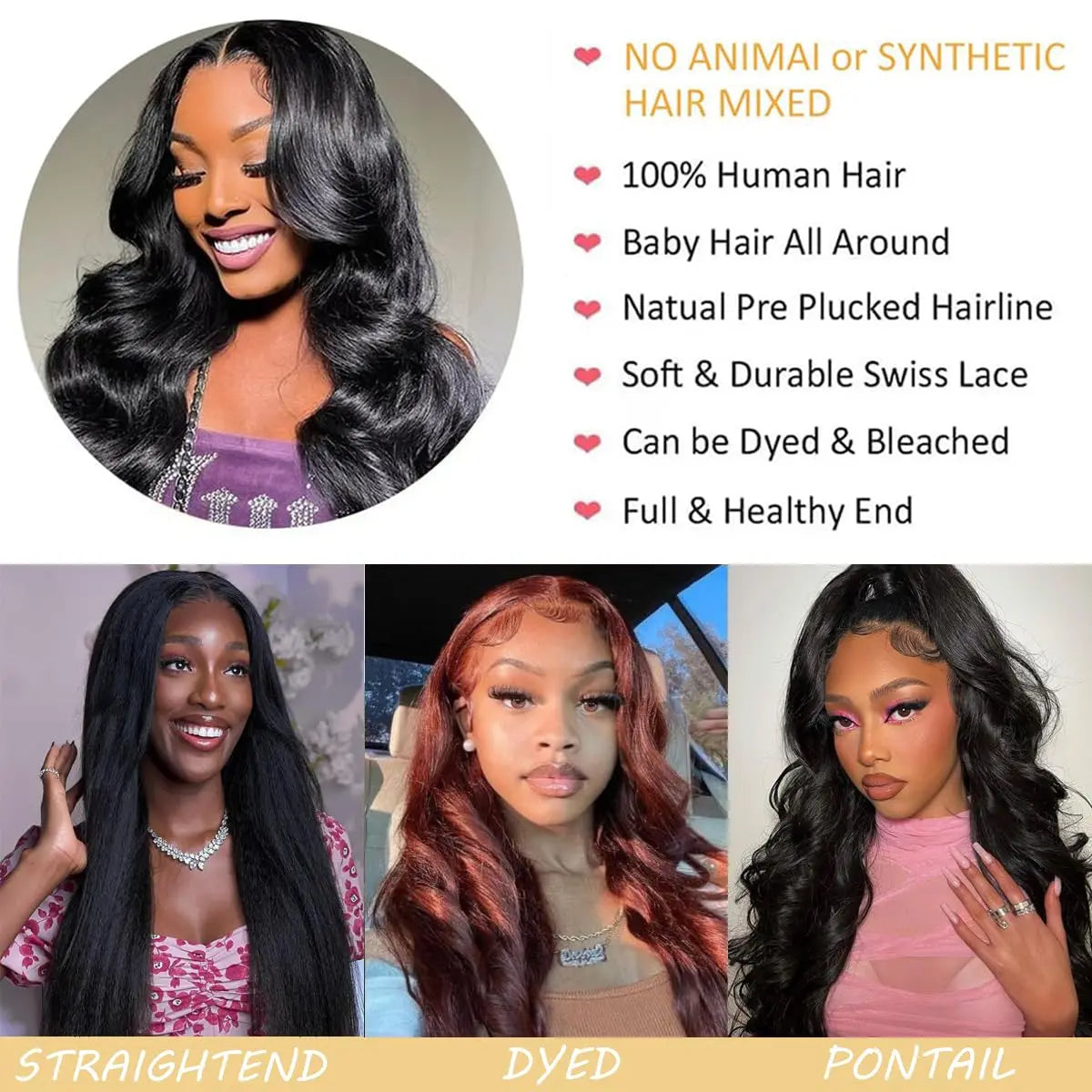 13x4 & 13x6 Body Wave HD Transparent Lace Front Human Hair Wig – Brazilian Remy Glueless Wig
