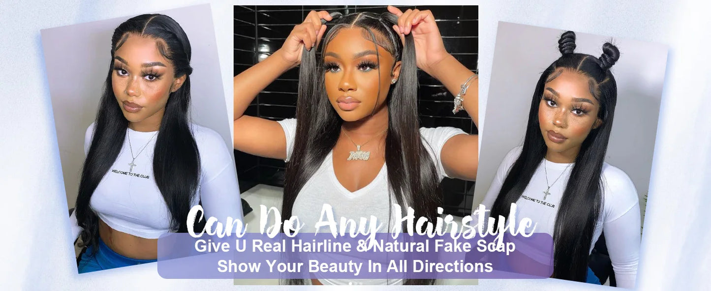 13x6 HD Transparent Lace Front Bone Straight Human Hair Wig – Pre-Plucked, 30–40 Inch