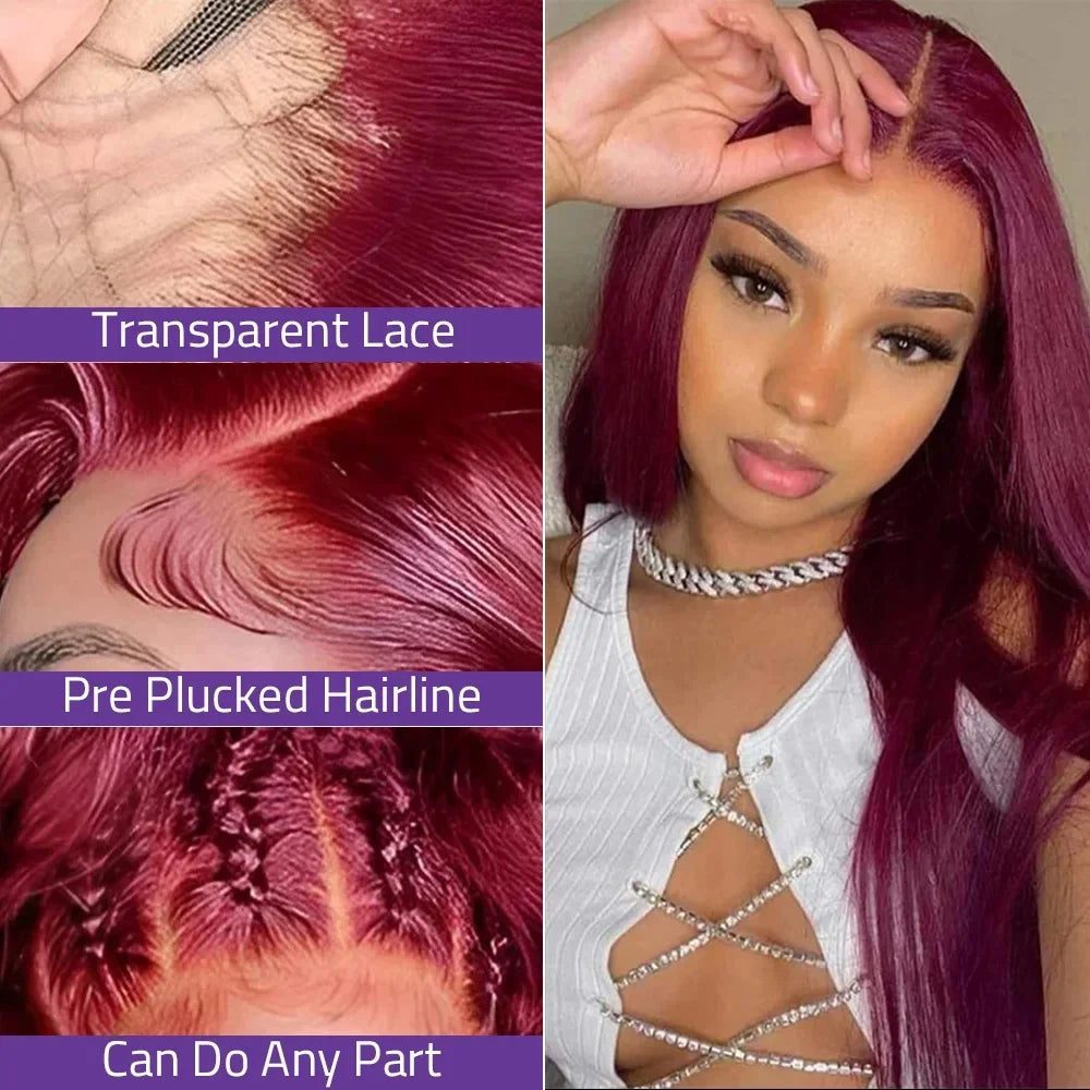99J Burgundy HD Lace Wig | Straight Human Hair 4x4 / 5x5 / 13x4 / 13x6 Lace Front