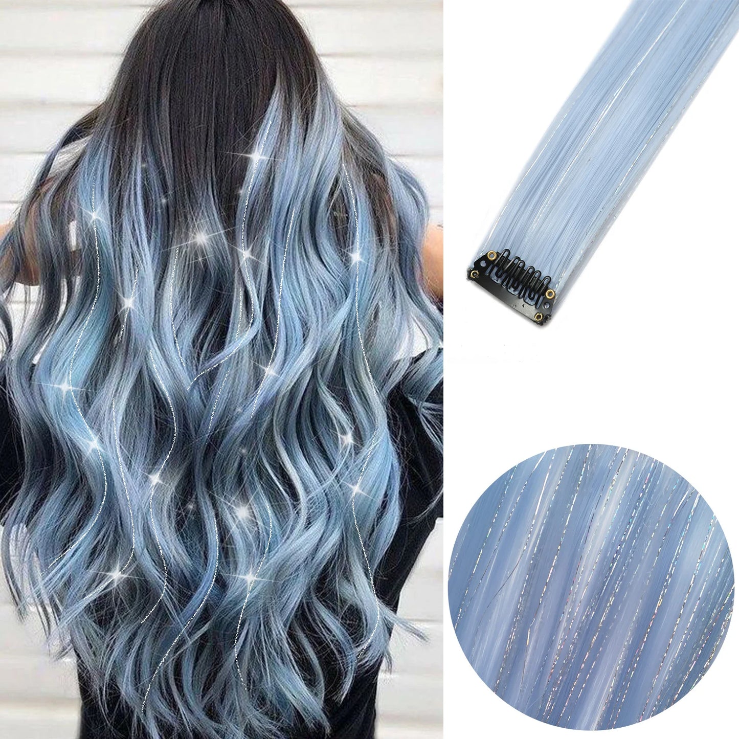 Colored Party Highlight Clip-In Hair Extensions | Synthetic Straight | 6pcs 70g | 22 Inch | Multi-Color