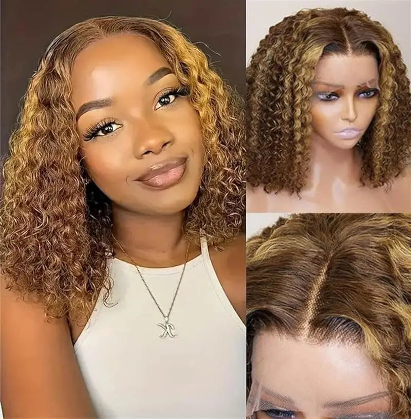 4/27 Ombre Curly Bob Human Hair Wig · 13x4 Transparent Lace Front · Short 4–16 Inch