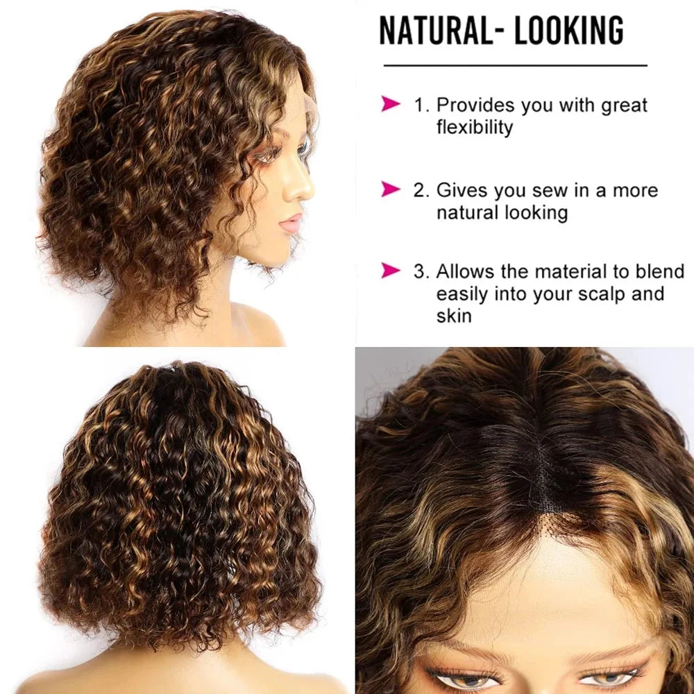 4/27 Ombre Curly Bob Human Hair Wig · 13x4 Transparent Lace Front · Short 4–16 Inch