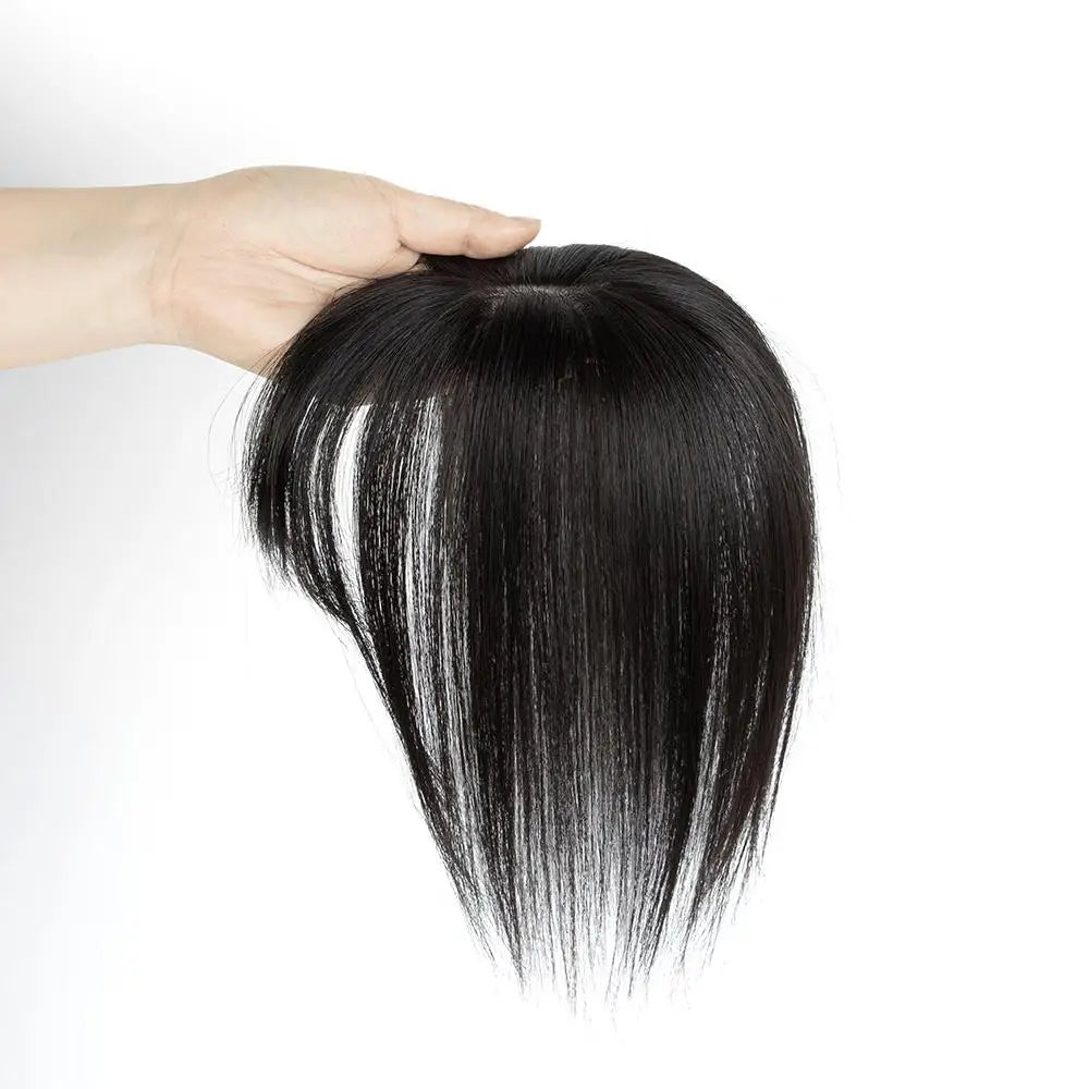 Real Human Hair Topper with 360° Bangs · 3D Hair Piece · 20–35 cm