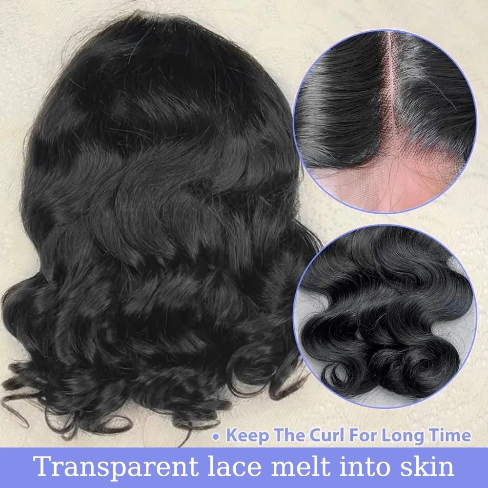 Black Body Wave Bob 13x4 Lace Front Wig (4x4 Closure Option) – 100% Human Hair, Pre-Plucked, Transparent Lace