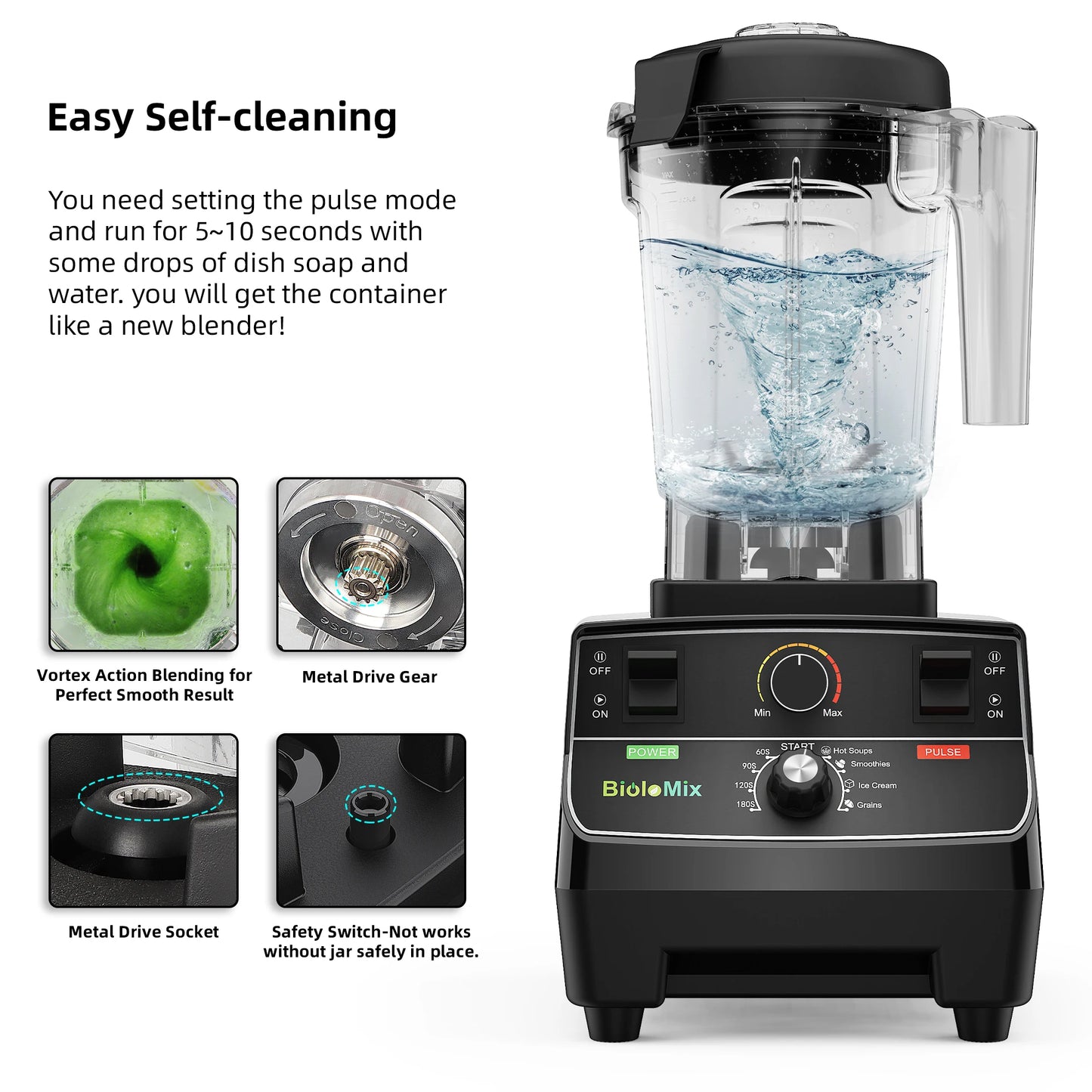 Biolomix 2L Professional Blender – 2200W, Smart Timer, Pre-Programmed