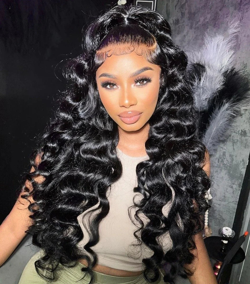 HD 13x6 Loose Natural Wave Lace Front Human Hair Wig – 250% Density, 30–40 Inch, Transparent Full/Frontal Lace