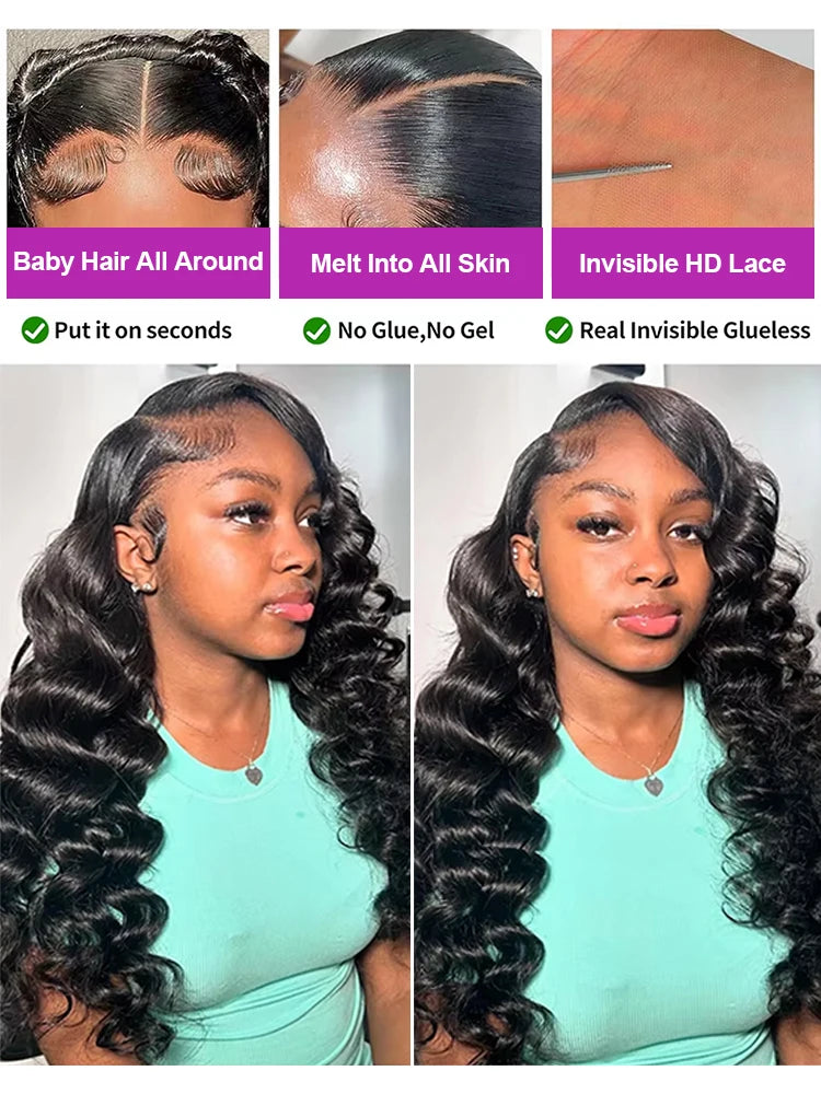 HD 13x6 Loose Natural Wave Lace Front Human Hair Wig – 250% Density, 30–40 Inch, Transparent Full/Frontal Lace