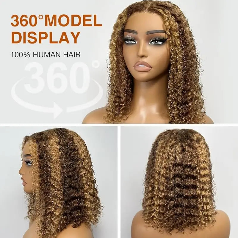 4/27 Ombre Curly Bob Human Hair Wig · 13x4 Transparent Lace Front · Short 4–16 Inch