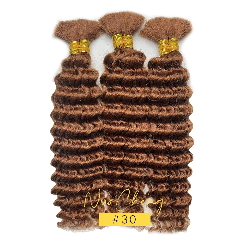 30# Chocolate Brown Deep Wave Bulk Human Hair (100g, 2 Bundles) – Brazilian Remy for Boho Braids (14–24")