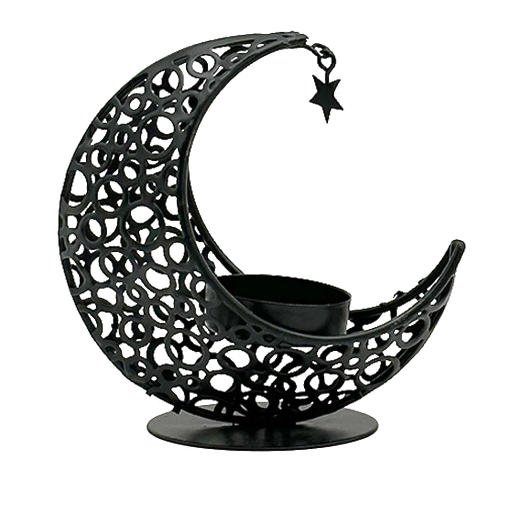 Eid Mubarak Moon Candle Holder – Ramadan Metal Candlestick for Home & Party Decor