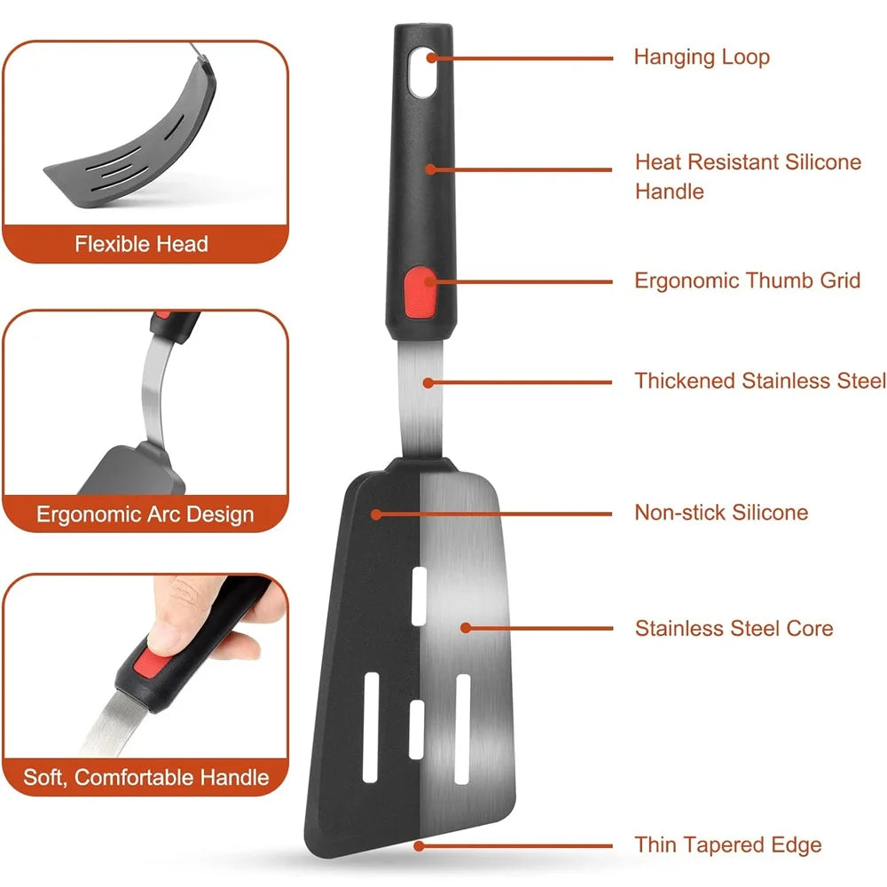 High-Temperature Silicone Spatula – Non-Stick Frying Turner with Spring Steel Core