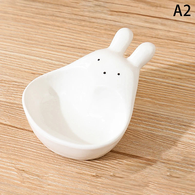 Cute Ceramic Mixing Dish with Handle – Bunny & Cat Dipping Bowl for Snacks & Sushi
