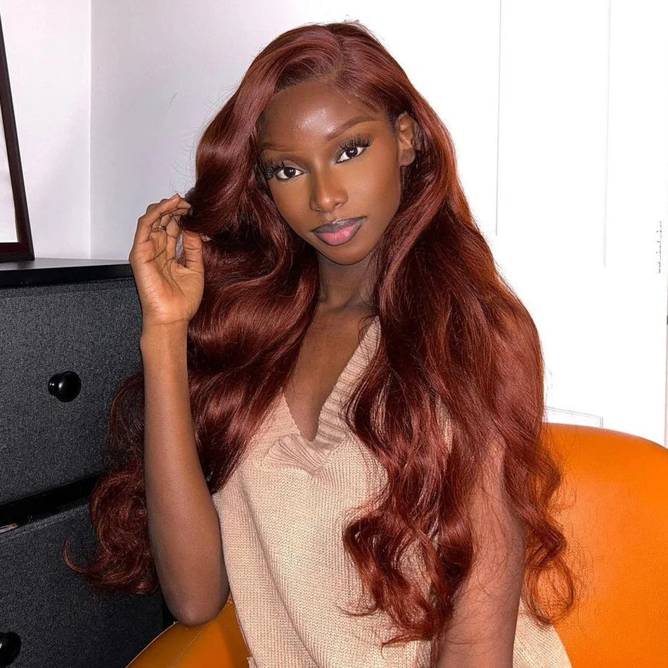 13x4 Reddish Brown Body Wave HD Transparent Lace Front Human Hair Wig #33