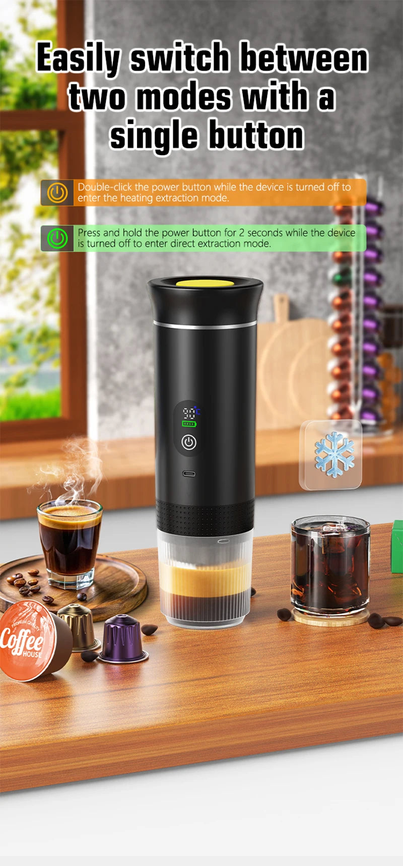 Portable 3-in-1 Espresso Coffee Maker — Digital Display Capsule Machine for Car, Home & Camping