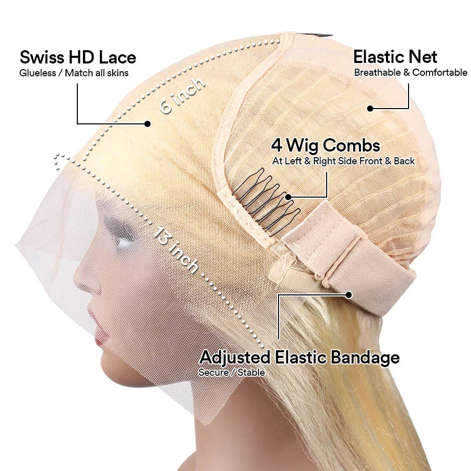 Blonde 613 HD Lace Frontal Straight Brazilian Wig – 40 Inch, 250% Density, 13×6 Transparent Lace