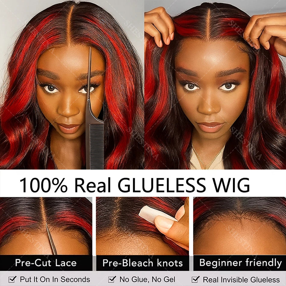 30" 1B/99J Burgundy Highlight Body Wave 5x5 Glueless Lace Front Wig – Brazilian Remy Human Hair