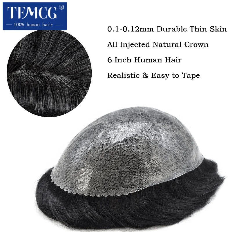 Men's Toupee Hair System | Full Thin Skin PU Base | Indian Remy Human Hair