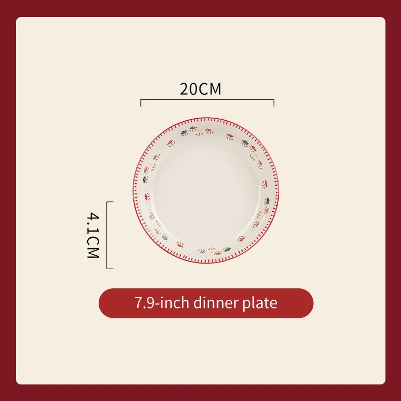 Vintage Floral Ceramic Dinnerware Set – Retro Soup Bowls, Salad & Pasta Plates, Microwave Safe Porcelain Tableware