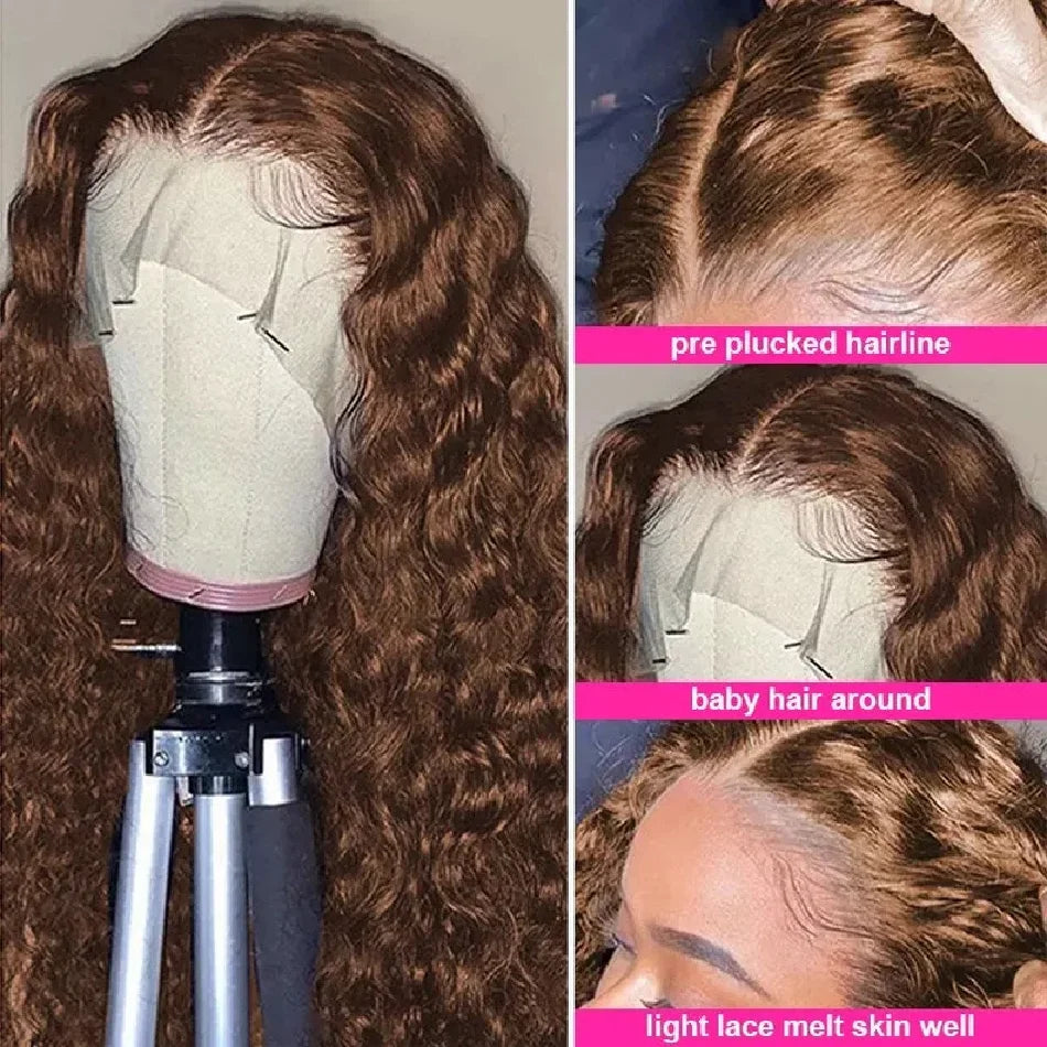 Chocolate Brown Deep Wave HD Lace Front Wig | 100% Remy Brazilian Human Hair | Pre-Plucked 13x6 / 13x4