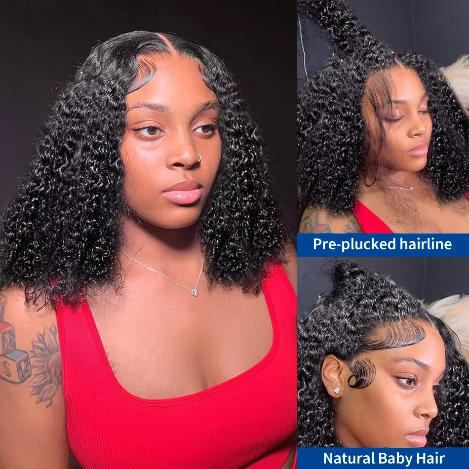 1B Natural Jerry Curly Bob 13x4 HD Lace Front Wig (Virgin Human Hair, 250% Density, 4–16")