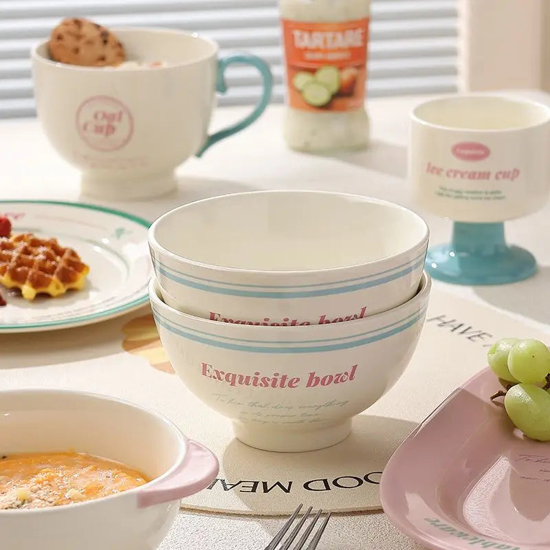 Ceramic Tableware Bowl & Plate Set for Home Use – Rice, Dessert, and Divided Plates Collection