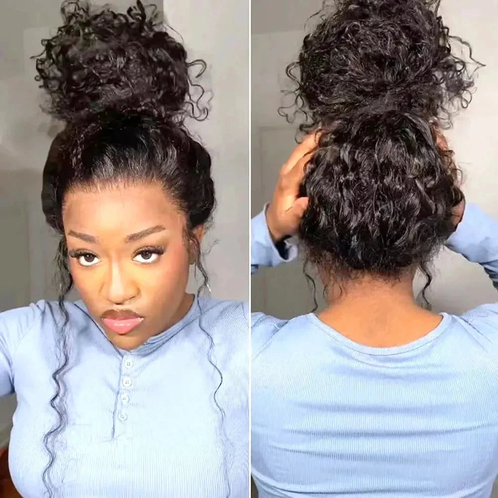 Invisible Strap HD 360 Lace Front Wig Human Hair Deep Curly Precut 360 Full Lace Wig Drawstring Snug Fit Glueless Wig Human Hair