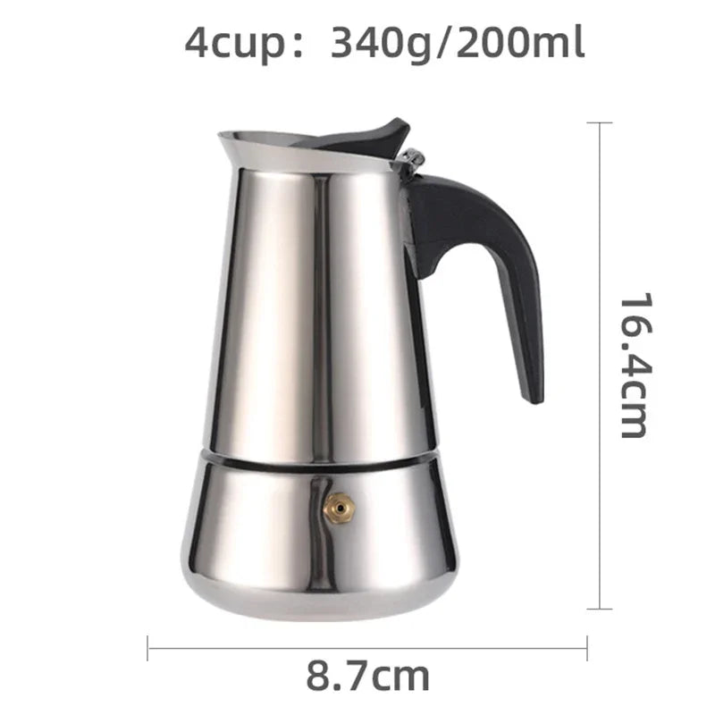 Stainless Steel Moka Pot Espresso Maker (2/4/6/9 Cups) — Classic Italian Coffee Brewing for Home & Travel