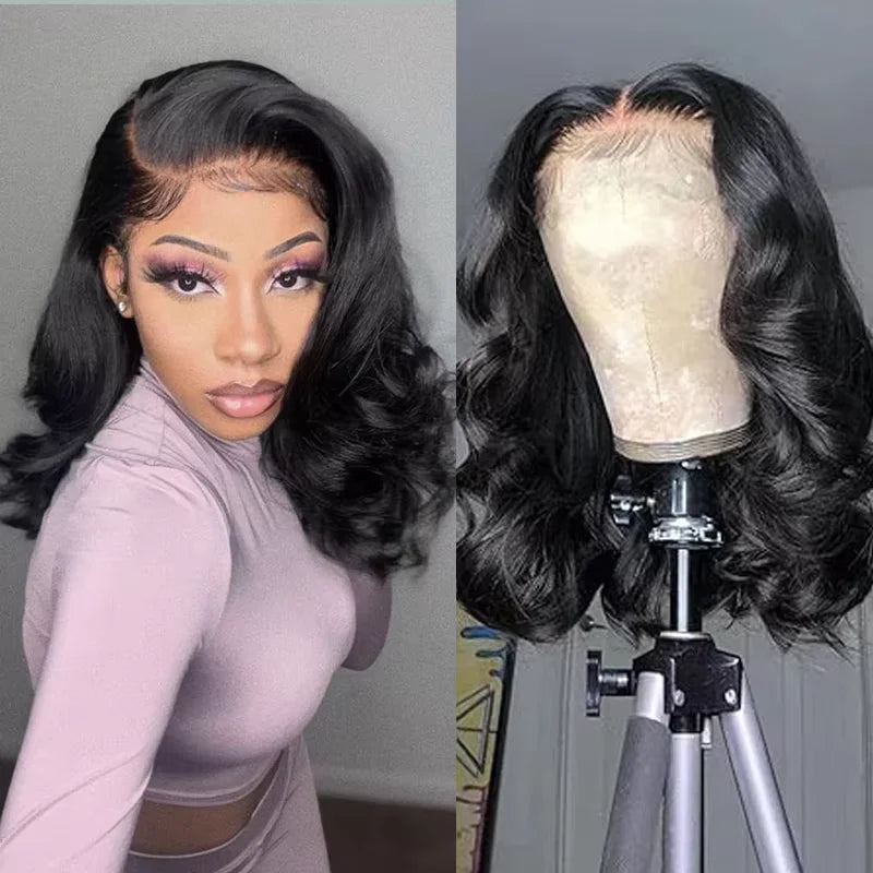 Bouncy Curly 230% Brazilian Short Bob Wig 13x4 HD Transparent Lace Front Human Hair