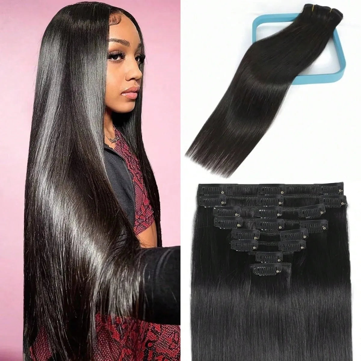 Straight Clip-In Hair Extensions | Brazilian Virgin Remy Human Hair | 8pcs 20 Clips | 120g | 4-24 Inch | Natural Black