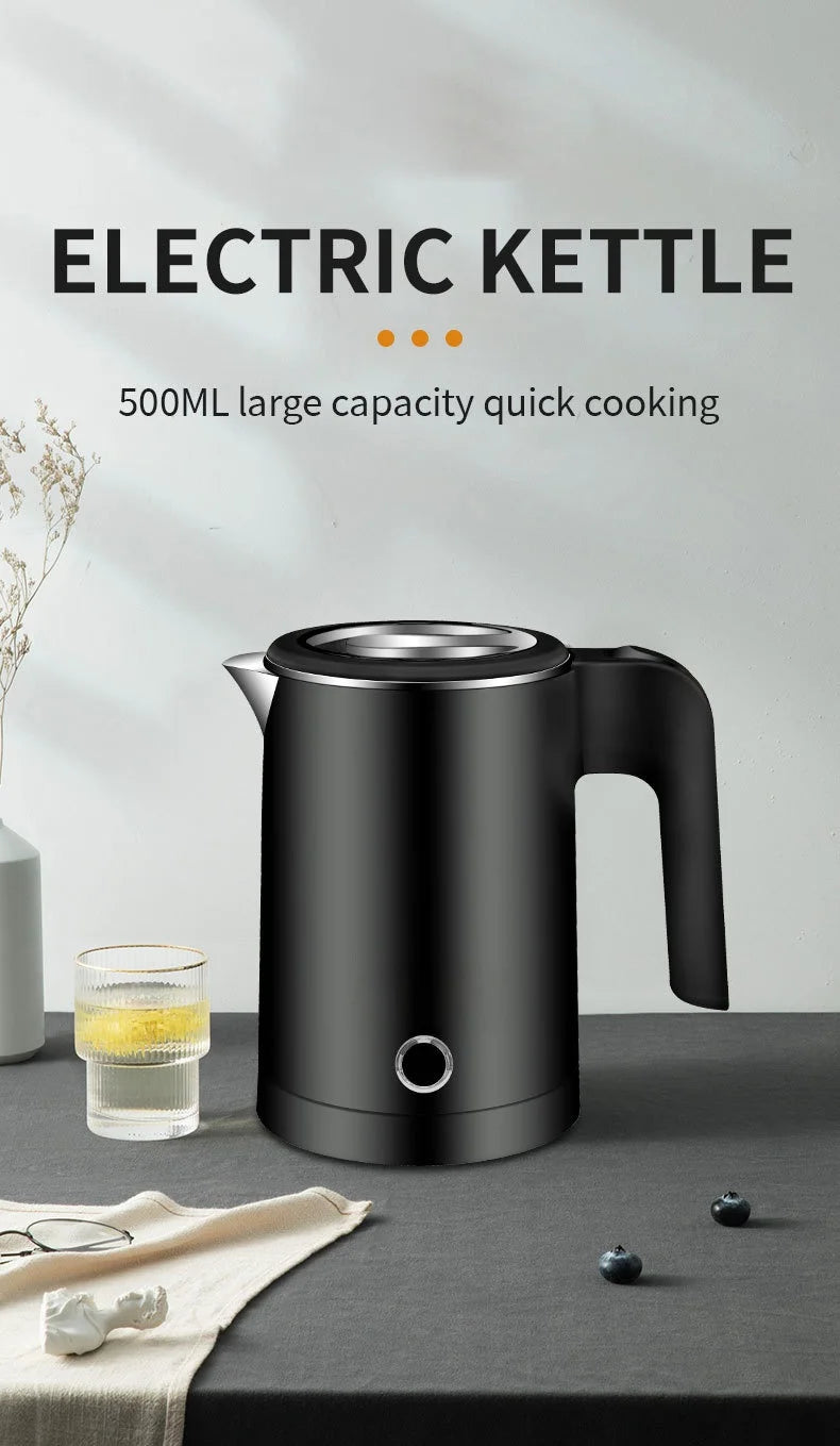 500ML Travel Electric Kettle – Portable Stainless Steel Water Boiler for Tea, Coffee & Camping
