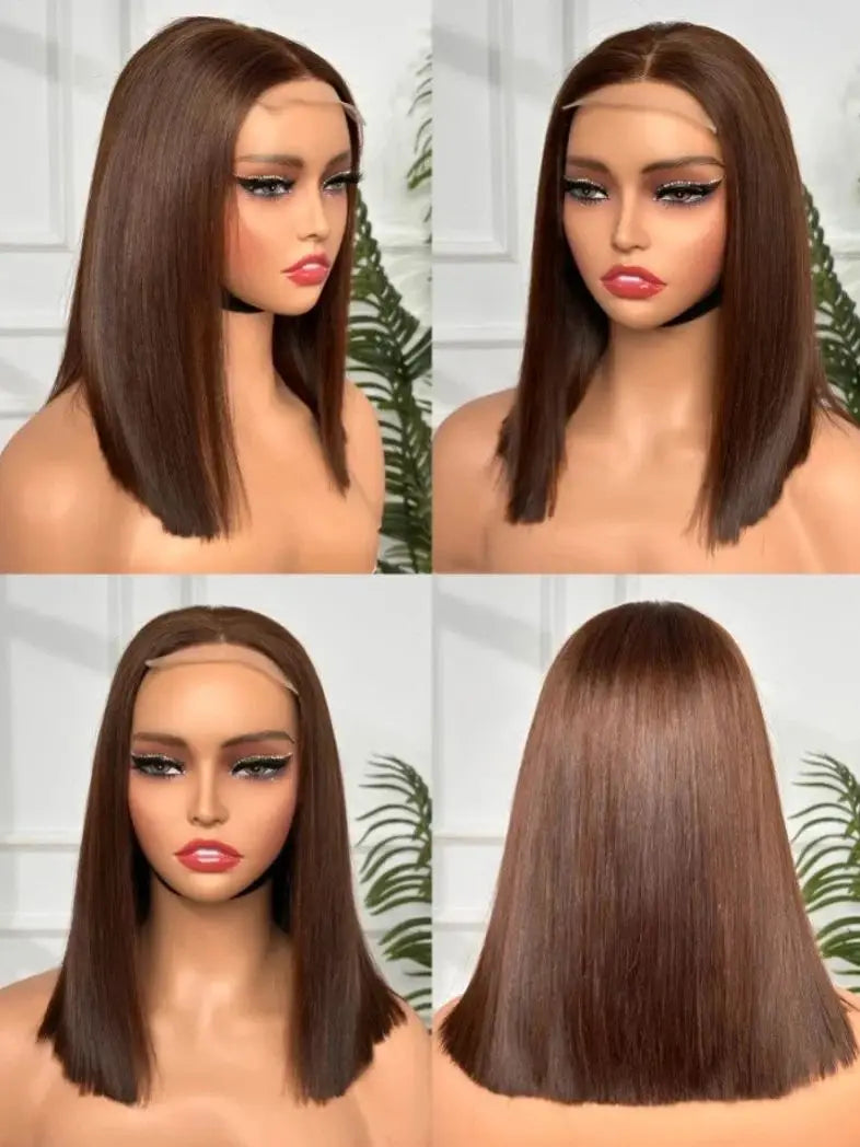 Chocolate Brown #4 Straight Bob 13x4 HD Transparent Lace Front Wig (220% Density)