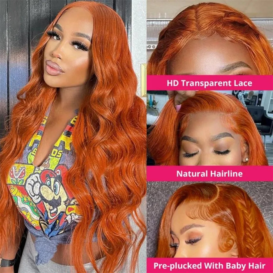 Ginger HD Lace Front Wig 13×6 Body Wave – 250% Density Human Hair (30–38 Inch)