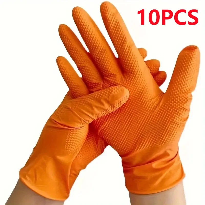 Heavy Duty 8Mil Orange Nitrile Gloves – Industrial Disposable Work Gloves with Diamond Grip for Mechanics & Cleaningg
