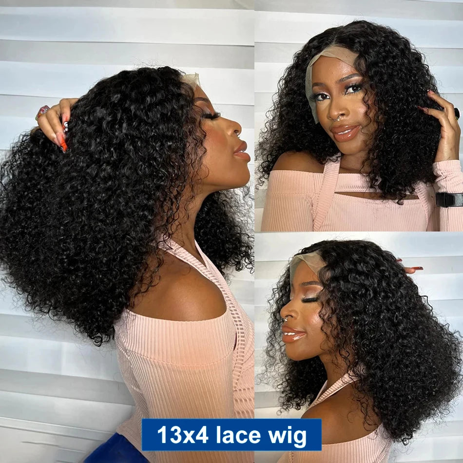 1B Natural Jerry Curly Bob 13x4 HD Lace Front Wig (Virgin Human Hair, 250% Density, 4–16")