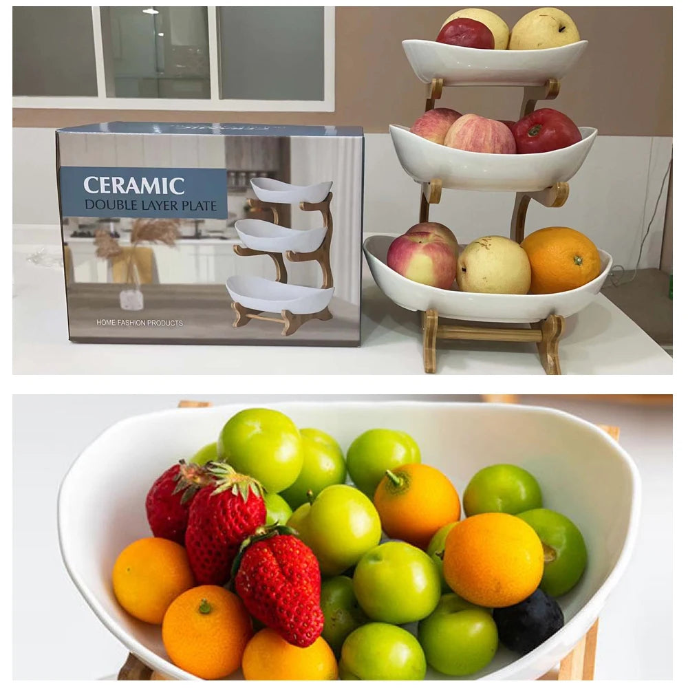 2/3-Tier Fruit Plate Stand – Modern Plastic Snack Tray & Dessert Display for Home & Parties