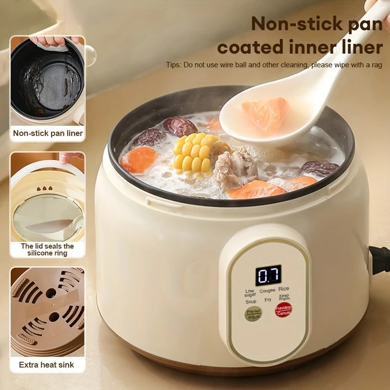 1.8L Portable Electric Rice Cooker – Nonstick Multi-Cooker, Low-Sugar Mode
