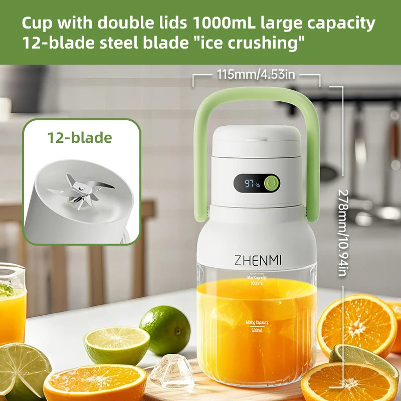 Portable Juicer 33oz – USB-C Rechargeable Fruit & Vegetable Juice Maker, Easy to Clean
