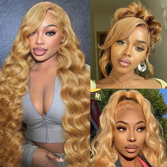 #27 Honey Blonde Body Wave Lace Front Wig – 13x6 HD Lace, Pre-Plucked, 200%/250% Density