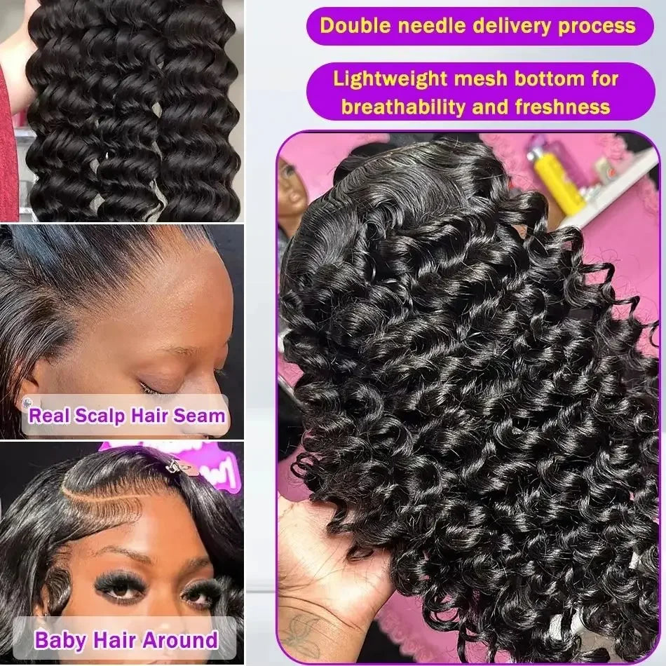 HD 13x6 Lace Front Loose Deep Wave Human Hair Wig – Glueless, 200% Density, 40"
