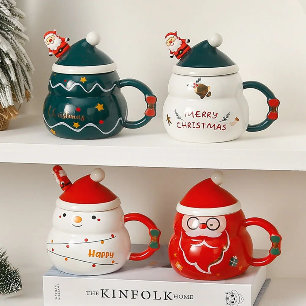 Christmas Ceramic Mug – Nordic Style Santa & Snowman Cup Gift for Holiday Season