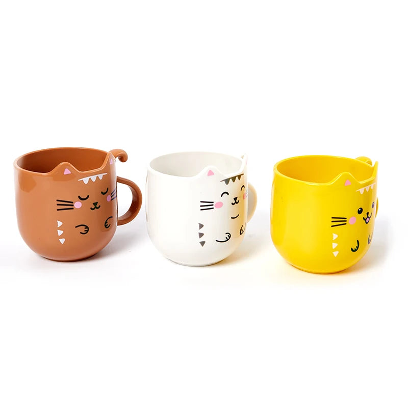 Cute Cat Mouthwash & Toothbrush Cup – Cartoon Plastic Mug for Home & Travel