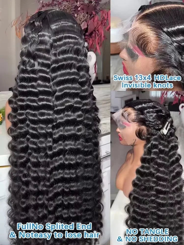 13x6 HD Transparent Loose Deep Wave Lace Front Human Hair Wig (200% Density, 30–34 inch)