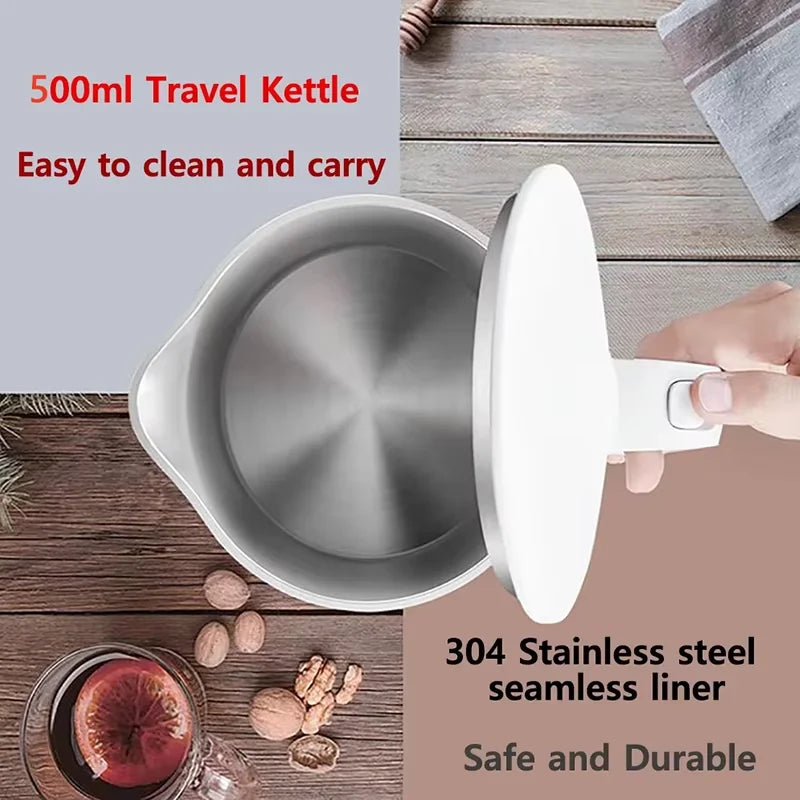 500ML Travel Electric Kettle – Portable Stainless Steel Water Boiler for Tea, Coffee & Camping